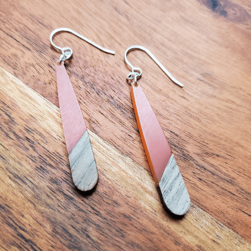 Peach Wood & Resin Teardrop Sterling Silver Earrings